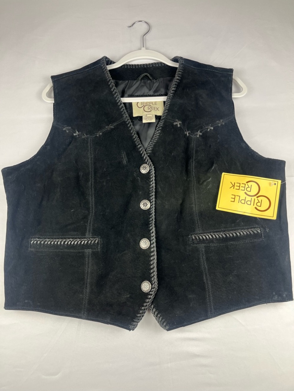 Ripple Creek Suede Leather Vest Western Style Men’s XL Black Button Front